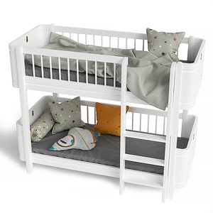 3D Wood Mini  Low Bunk Bed in All White by Oliver furniture model