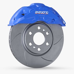 3D Akebono Slotted Brake Disc and Blue Caliper model