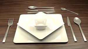 TABLE SET- CUTLERY SET AND PLATE SET 3D model