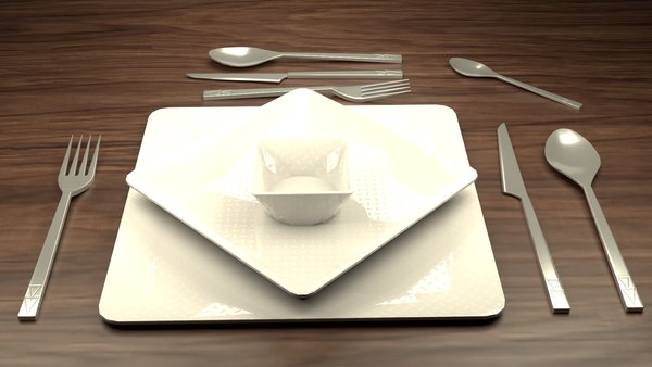 TABLE SET- CUTLERY SET AND PLATE SET 3D model