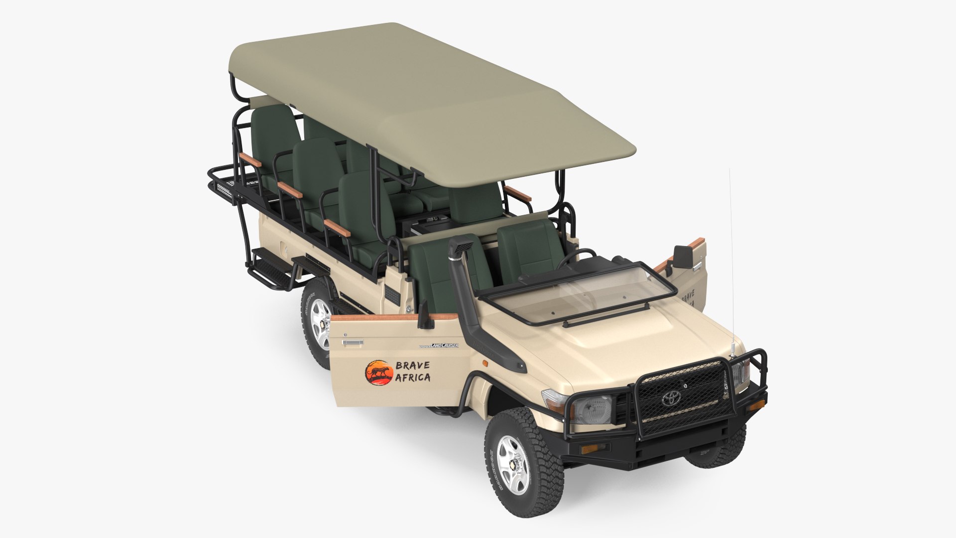 Toyota Land Cruiser Safari Open Sided Beige Clean Rigged 3D model preview