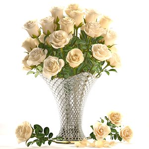 bouquet flowers roses glass vase 3D