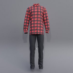 3D male button shirt jeans
