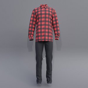 Male outfit - checkered button up shirt and jeans