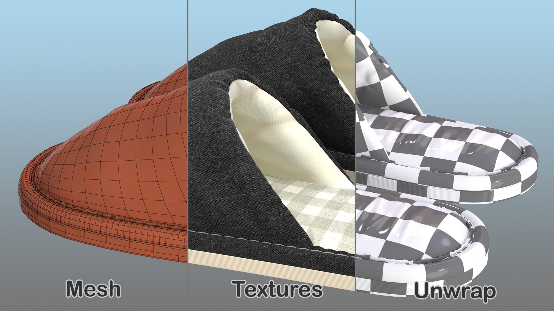 3D house slippers generic model https://p.turbosquid.com/ts-thumb/kw/uOhaut/sSVbcXL5/houseslippersgenericmb3dmodel010/jpg/1573085261/1920x1080/fit_q87/13458e884d7b077ee172460687b52e0b950beda3/houseslippersgenericmb3dmodel010.jpg