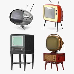 Vintage Television with Stand Collection 2 3D