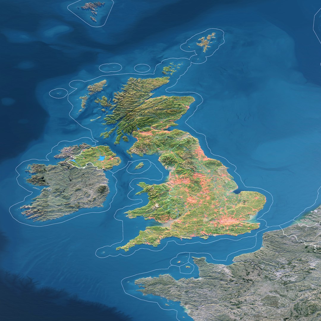 United Kingdom Map - 23K Realistic Satellite Terrain - Elevation Model ...