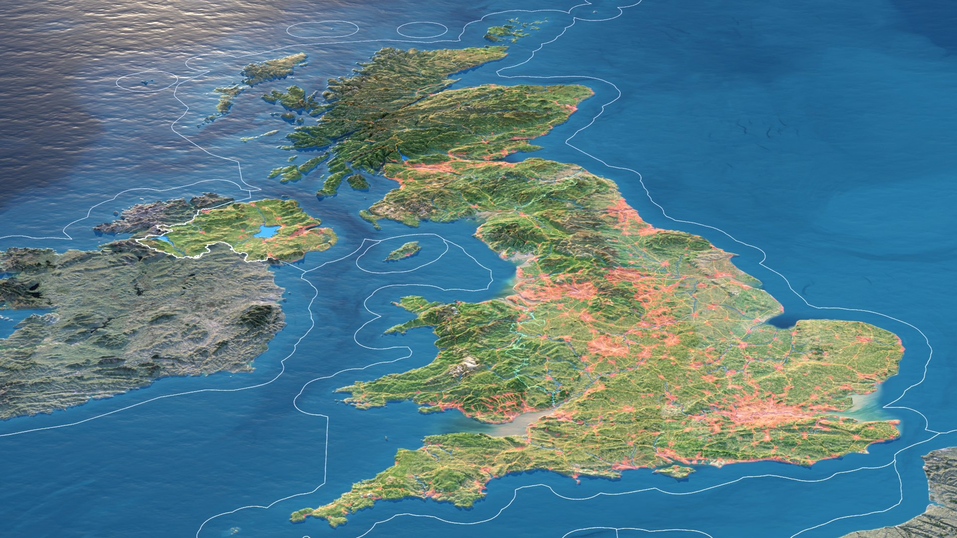 United Kingdom Map - 23K Realistic Satellite Terrain - Elevation Model ...