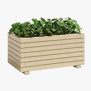 wooden pine trough planter 3D model