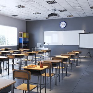 3D model real classroom interior rendering