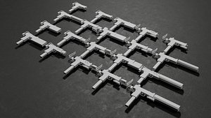 3D Low Poly Uzi-style SMG -20 Variations Game Ready