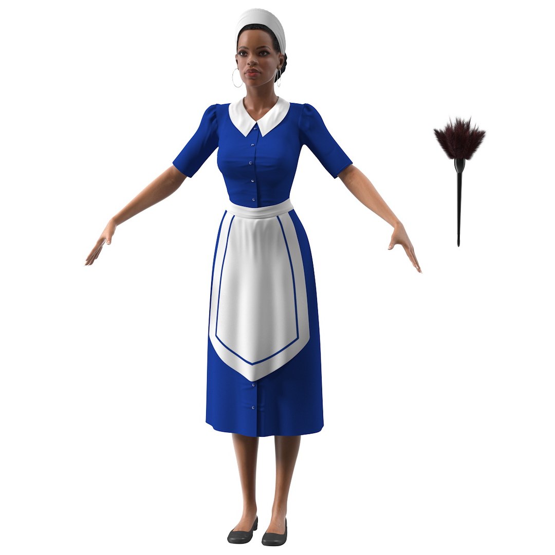 Light Skin Black Maid T Pose 3D model preview