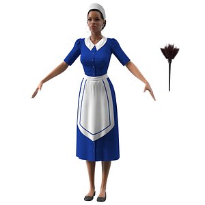 3D model light skin black maid