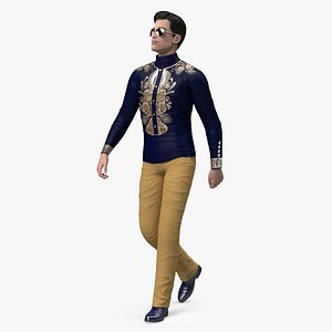 Asian Man Fashionable Style Walking Pose