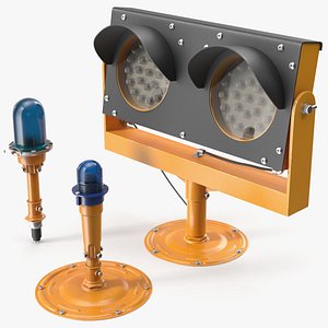 Runway Guidance Light Set with Beacons Yellow 3D model