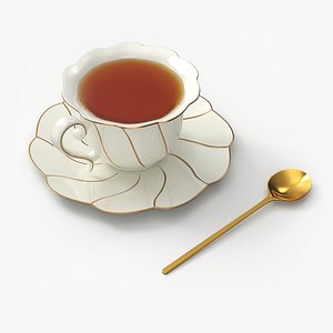 Porcelain Tea Cup with Golden Spoon