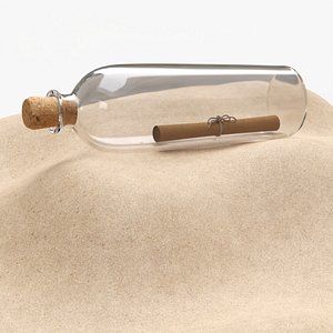 Glass bottle with note inside 3D
