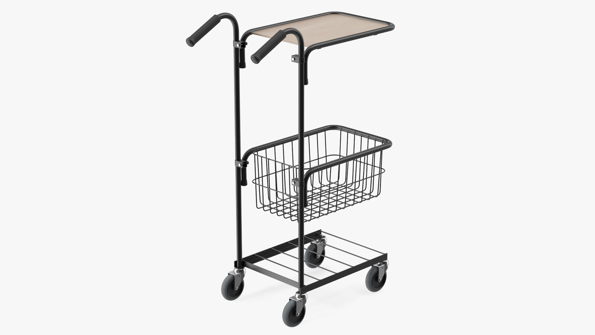 Mini Trolley with Shelf and Basket Black 3D model preview