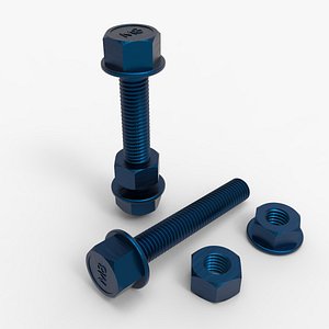 M8 Hex Flange Bolt and Nut Assembly  - Industrial Fastener CAD Model