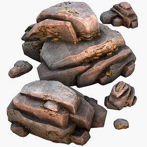 3D Golden Ore Nugget Gold Mine Mineral