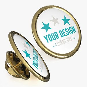 Round Metal Badge Lapel Pin with Clutch Golden