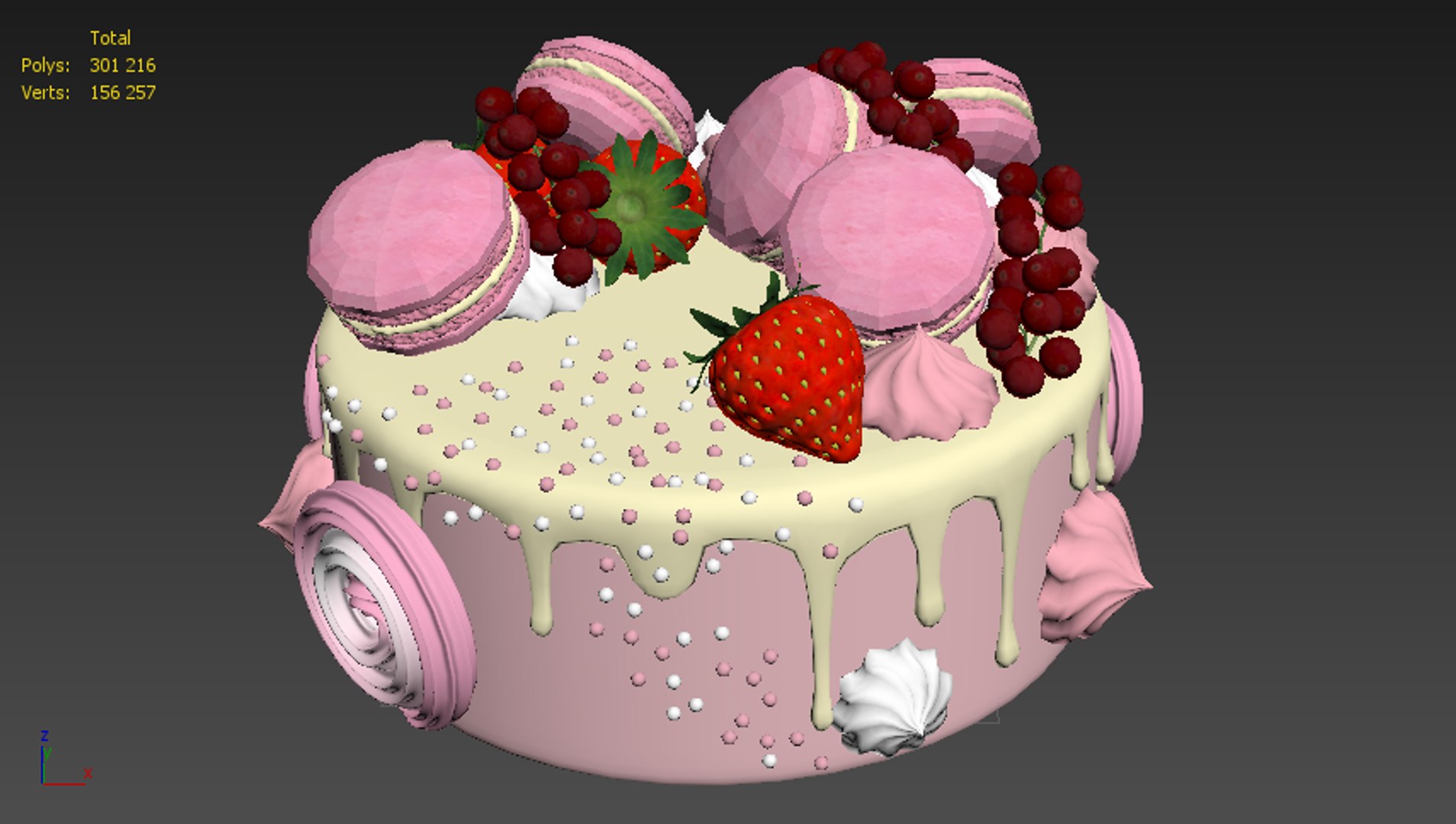 Pink Cake With Macaroons 3d Model Turbosquid 1875526 2278