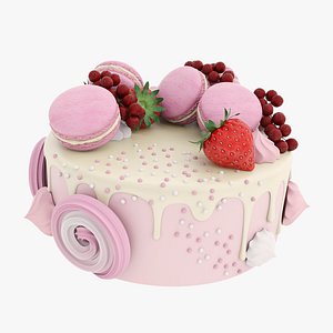 Pink cake with macaroons 3D model