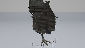 Low Poly Rigged Baba Yaga's Hut Scene With PBR Materials