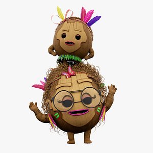 3D Coco Girl and Baby Rigged model