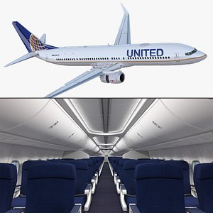 United Airlines Boeing 737-900 with Cabin and Doors Rigged for Cinema 4D