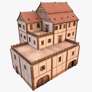 3D Medieval Skyscraper House with Barn
