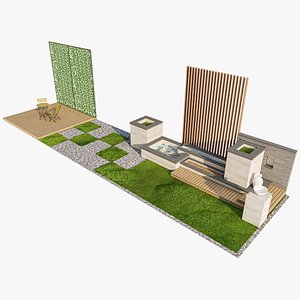 Contemporary Outdoor Wall Fountain and Landscape Kit 3D model