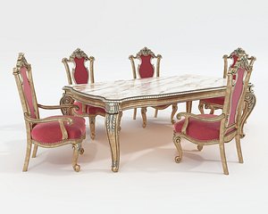3D Classic Victorian Dining Table and Chairs model