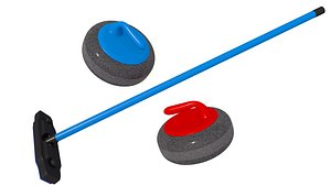 Curling Stone and Brooms model