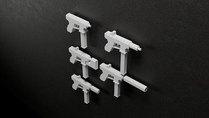 3D Low Poly SMG V2 -5 Variations Game Ready model