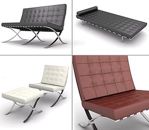 barcelona chair ottoman day bed 3d model