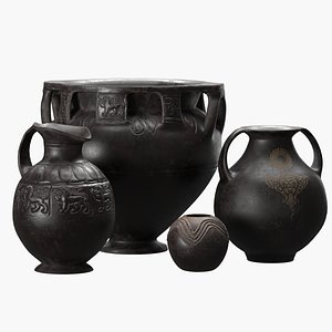 3D Black terracota antique vases