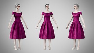 Dress 42 Plum Velvet With Design 3D model