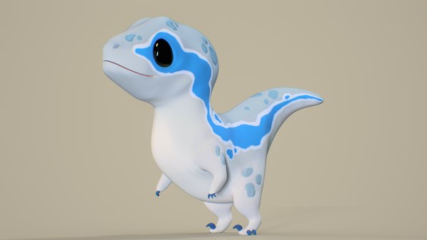 um pequeno e fofinho dinossauro azul bebê, desenho animal cartoon