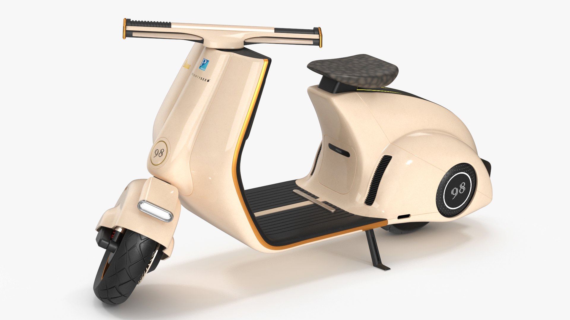 Concept Beige Electric Scooter Vespa 98 Lights On Rigged 3D model preview