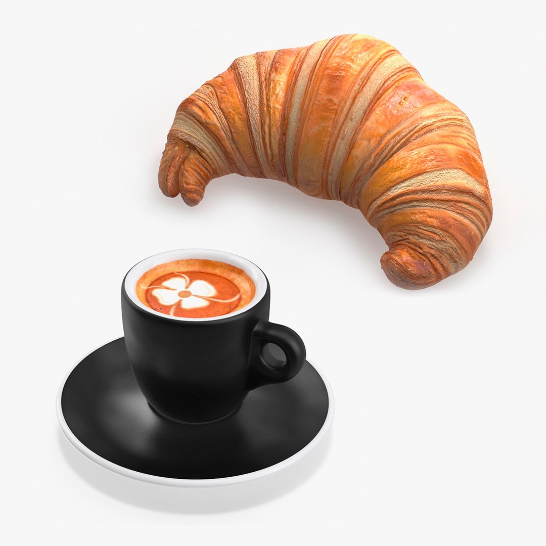 Espresso Cup with Croissant Collection 3D model preview