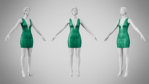 Dress 34 Emerald Velvet Green With Design 3D model