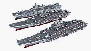 3D China Aircraft Carrier CV17 and CV16 and 075 with shipboard aircraft