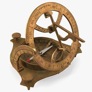 Opened Aged Vintage Compass with Sundial 3D model
