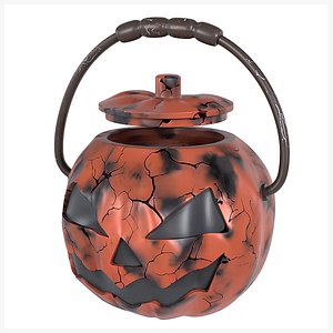 Burnt Cracked Pumpkin Basket Evil Grin