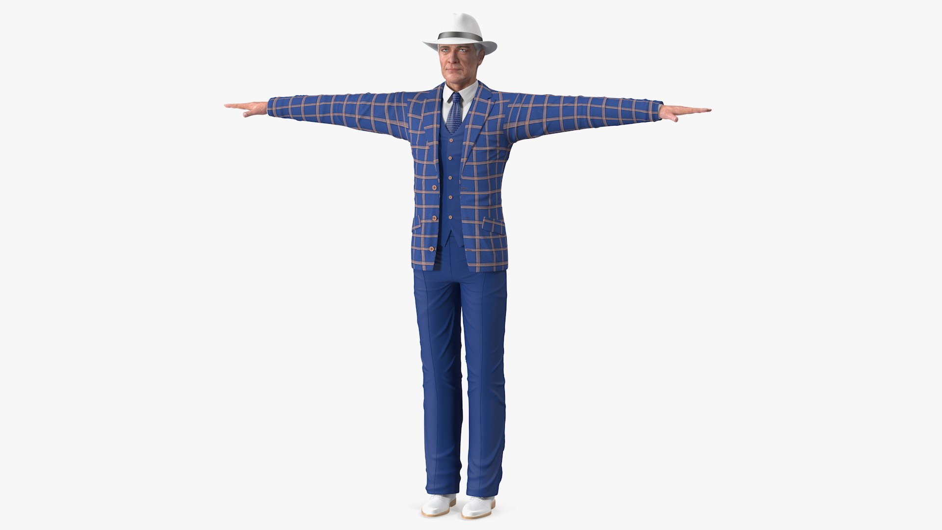Elderly Man Leisure Suit T Pose 3D model preview