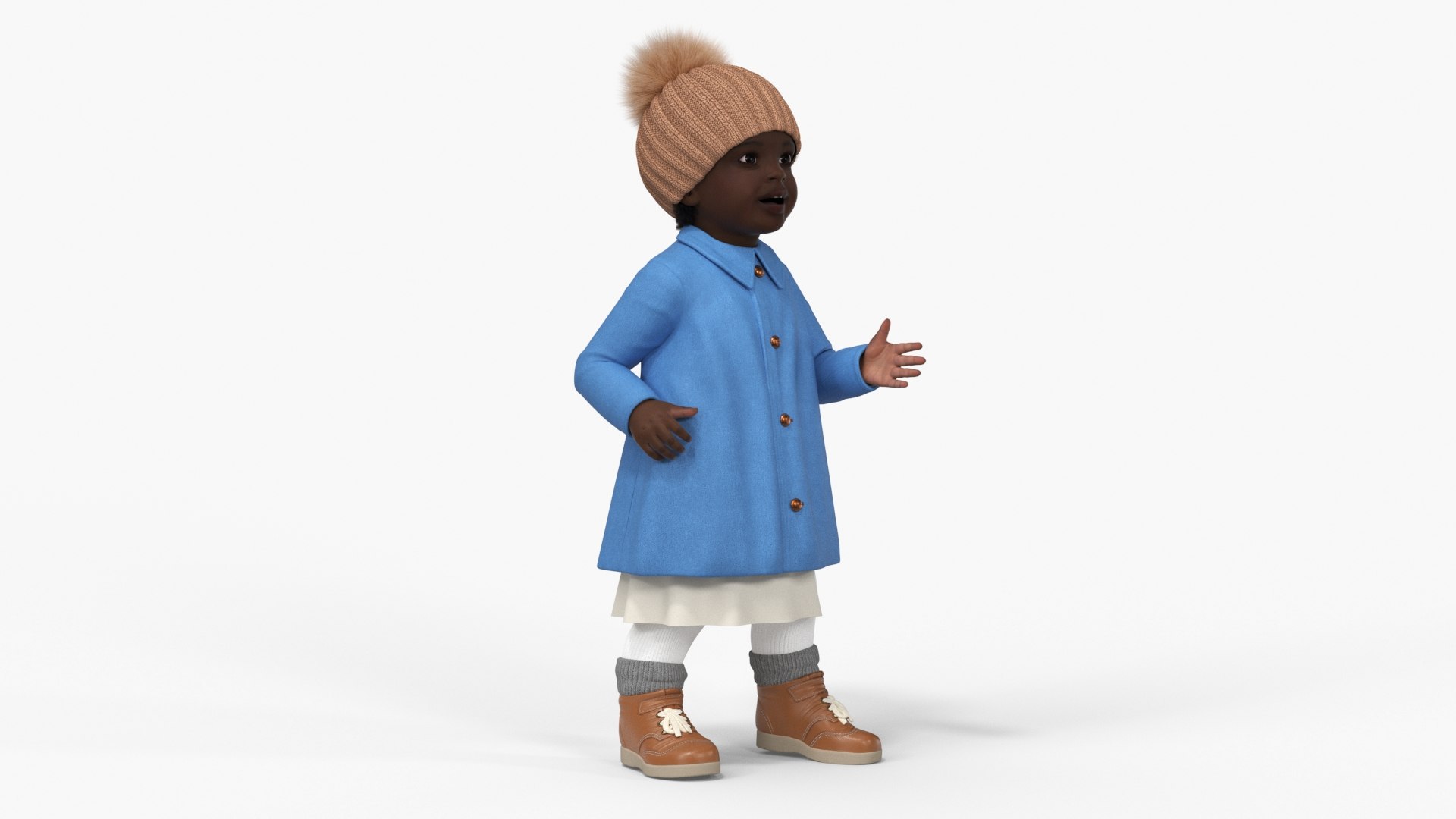 Little Black Girl Everyday Autumn Clothes Fur Rigged 3D model preview