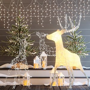 Christmas deers decor set 3D model