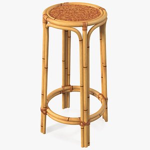 Bamboo Bar Stool Round High 3D model