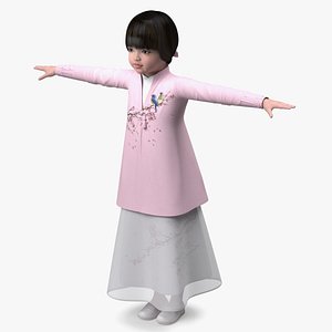 Child Girl from Asia in National Costume Rigged for Modo 3D model